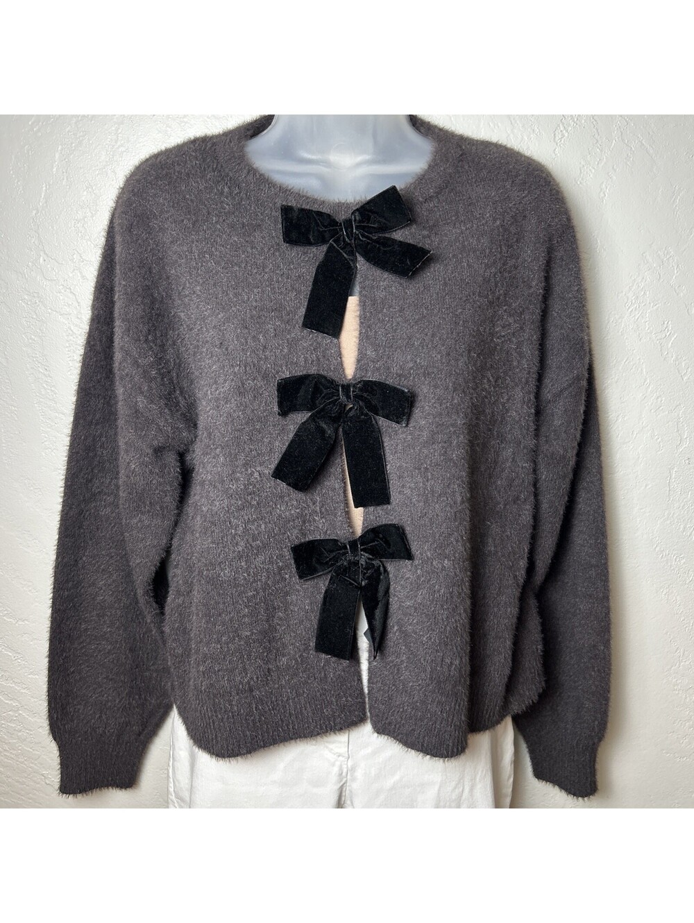 RACHEL ZOE Gray Sweater SOFT Bow tie Detail WOMEN Sz Medium